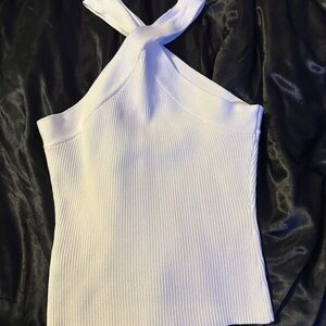 White Halter Neck Ribbed Top